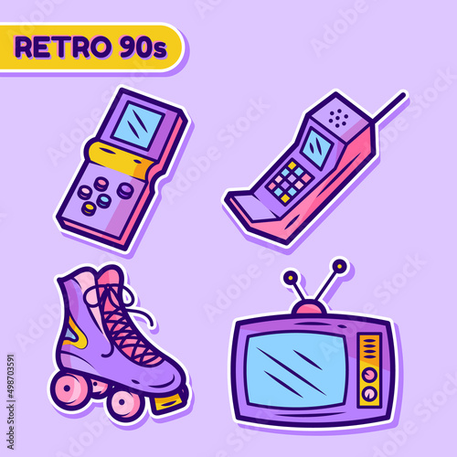 Wallpaper Mural A set of illustrations, retro stickers elements of the 90s. Trendy vintage isolated doodles.	 Torontodigital.ca