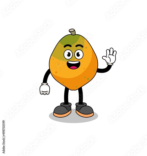papaya fruit cartoon doing wave hand gesture