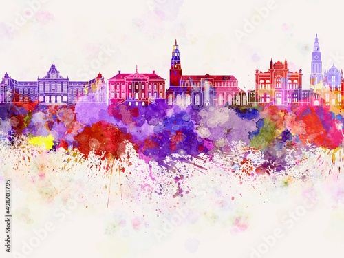 Groningen skyline in watercolor background