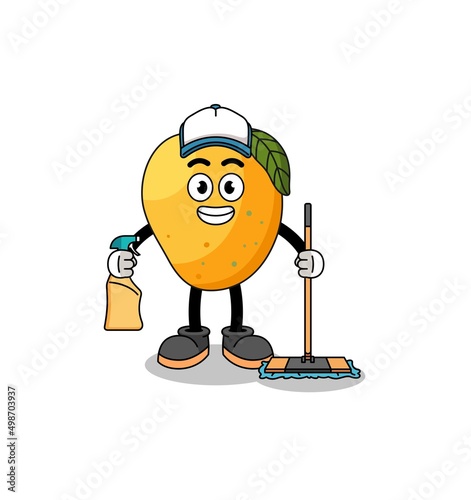 Character mascot of mango fruit as a cleaning services