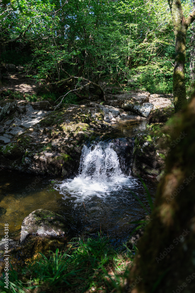 Waterfall at Aira Force near Ullswater, Cumbria, is a beautiful waterfall set amongst ancient woodland and landscaped glades. Lake District Area, UK.