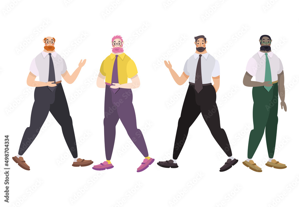 Obraz premium Business man collection. Vector illustration of diverse multinational standing cartoon women in office outfits. Isolated on white.