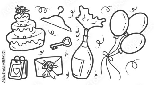 Wallpaper Mural A set of wedding doodle elements, icons. Anniversary, save the date. Isolated illustrations.	 Torontodigital.ca