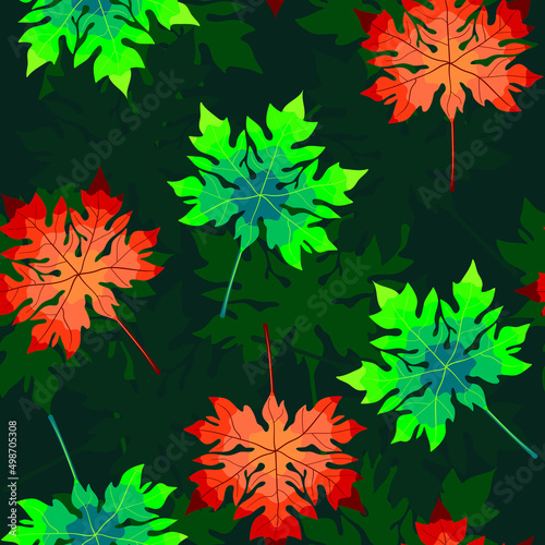 Tropical colorful leaves, jungle leaves, seamless vector floral pattern, abstract background.