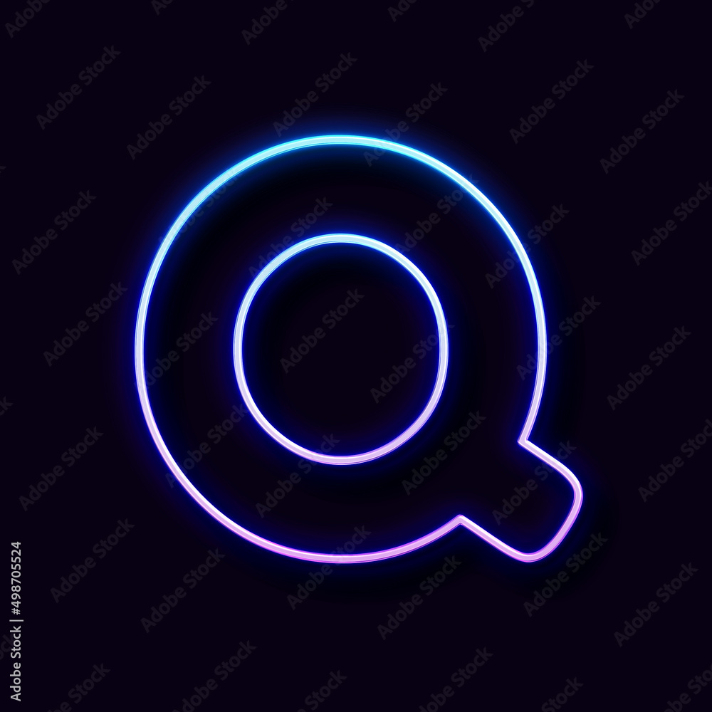 Bright Neon Font. Letter Q, on Black Background Bright Neon Font. Letter Q, on Black Background