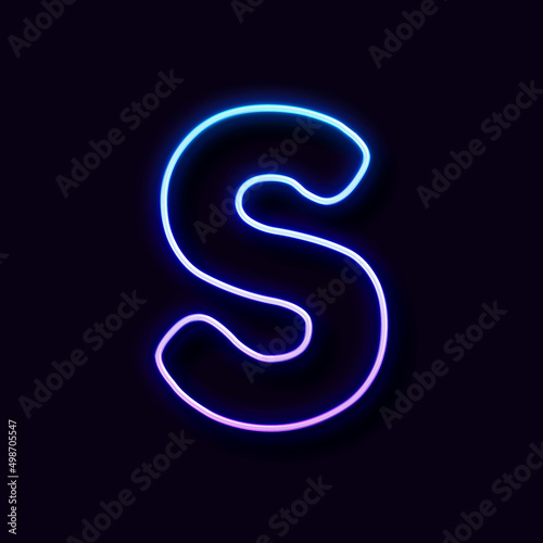 Bright Neon Font. Letter S, on Black Background