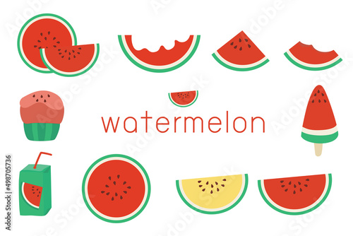 collection of watermelon, set of watermelon illustration. Flat design.  Summer concept.