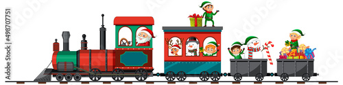 Santa and christmas elves on the train