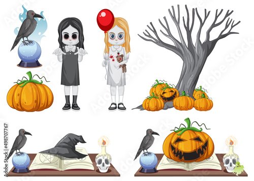 Set of halloween ghost and element