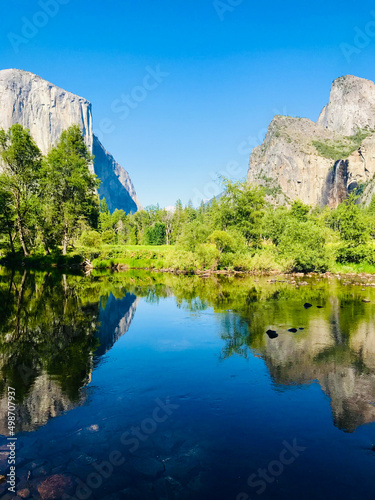Yosemite National Park valley view with El Capitan  Bridalveil falls  and the Merced river in the summer