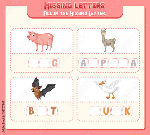 Fill the missing letter of each word worksheet for children