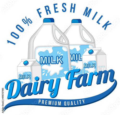 Dairy Farm label with dairy products