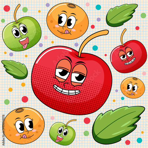 Seamless background with happy fruits