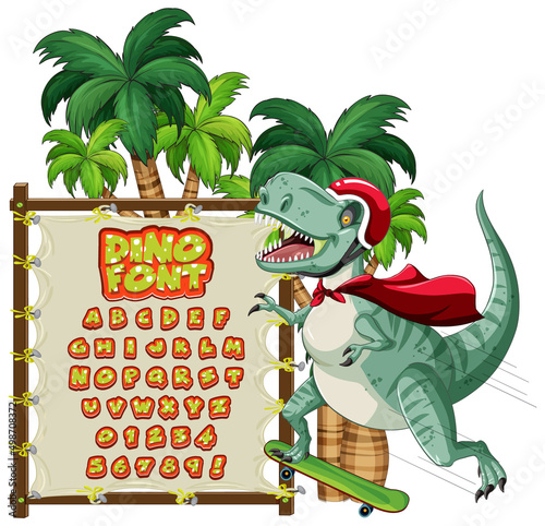Font design for english alphabets in dinosaur character on canvas board