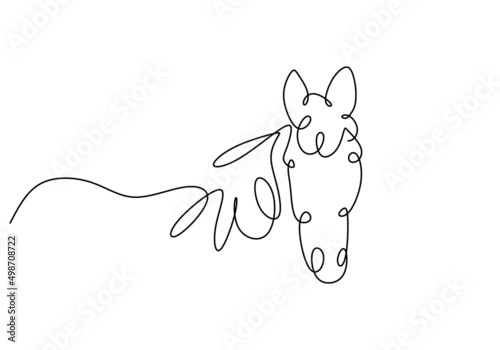 One continuous single line of cute unicorn isolated on white background.