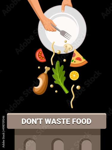 Please don't waste food, designs for world food day and International Awareness Day on Food Loss and Waste.