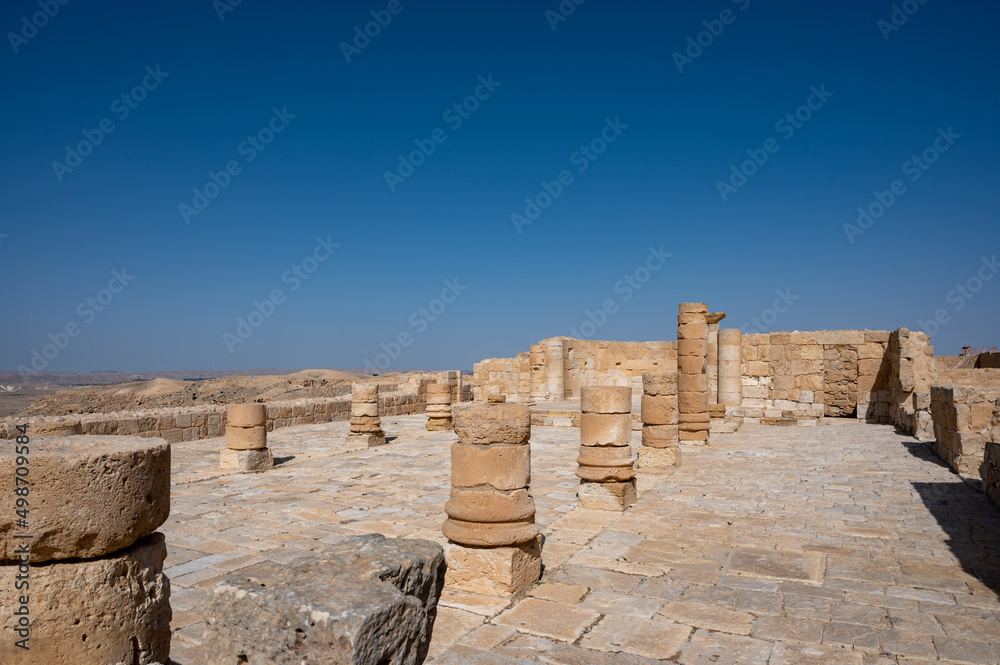 View of the ruined buildings in the ancient Nabataean city of Avdat, now a national Park, in the Negev Desert, Southern Israel