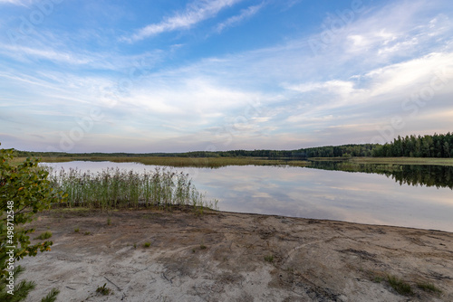 View of the lake on a summer evening. Landscape  peace  tranquility.