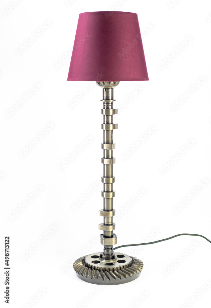Modern table lamp with small lampshade isolated from car parts