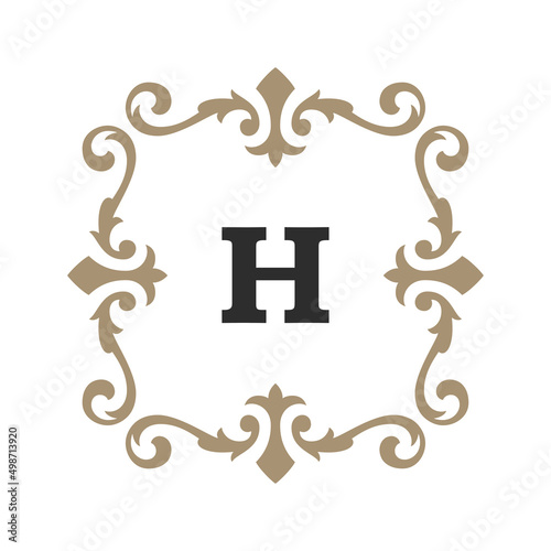Luxury monogram logo template vector object for logotype or badge design. Trendy vintage royal ornament frame illustration, good for fashion boutique, alcohol or hotel brand