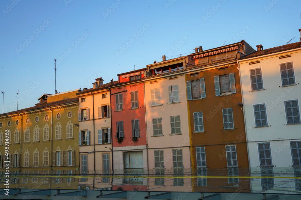 Buildings of Parma at evening