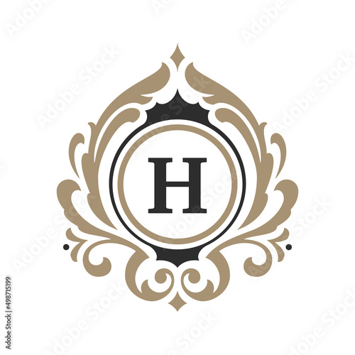 Luxury monogram logo template vector object for logotype or badge design. Trendy vintage royal ornament frame illustration, good for fashion boutique, alcohol or hotel brand