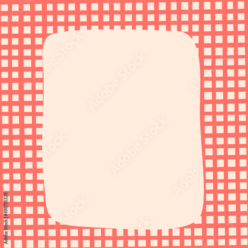Red picnic blanket poster. Checkered plaid design background. Gingham red banner for summer picnic party. Vector illustration.