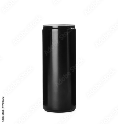 Black can of energy drink isolated on white