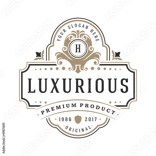Luxury logo template vector object for logotype or badge design. Trendy vintage royal style illustration, good for fashion boutique, alcohol or hotel brand