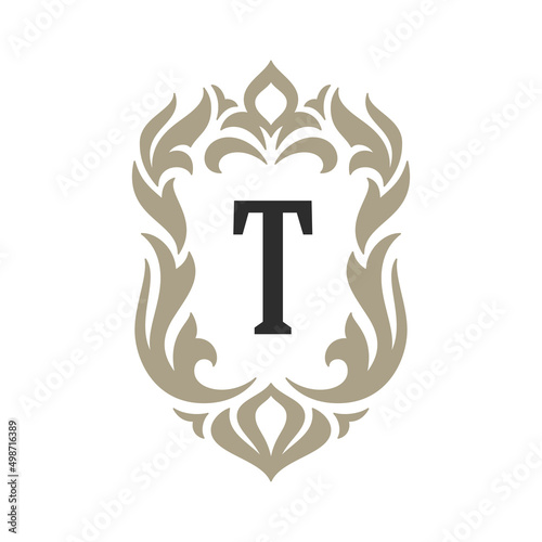 Luxury monogram logo template vector object for logotype or badge design. Trendy vintage royal ornament frame illustration, good for fashion boutique, alcohol or hotel brand