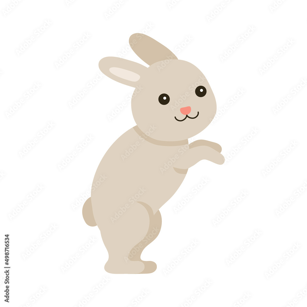 Cute baby rabbit or hare pet for Easter design. Animal bunny in cartoon style. Rabbit run, jump. Vector illustration