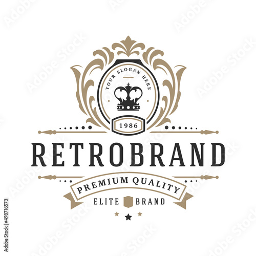 Luxury logo template vector object for logotype or badge design. Trendy vintage royal style illustration, good for fashion boutique, alcohol or hotel brand