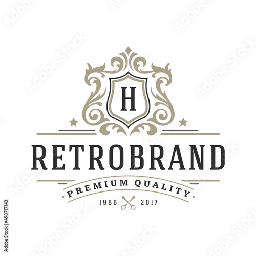Luxury logo template vector object for logotype or badge design. Trendy vintage royal style illustration, good for fashion boutique, alcohol or hotel brand