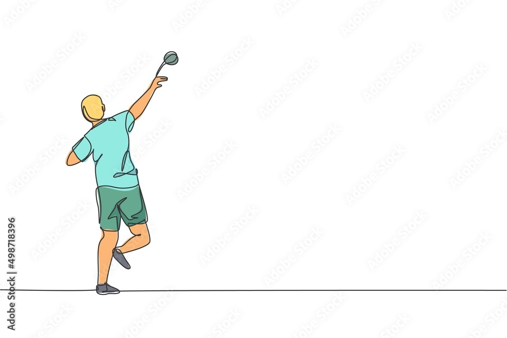 Single continuous line drawing of young sportive man practice to throw shot put powerfully on the court stadium. Athletic games sport concept. Trendy one line draw design graphic vector illustration Single continuous line drawing of young sportive man practice to throw shot put powerfully on the court stadium. Athletic games sport concept. Trendy one line draw design graphic vector illustration