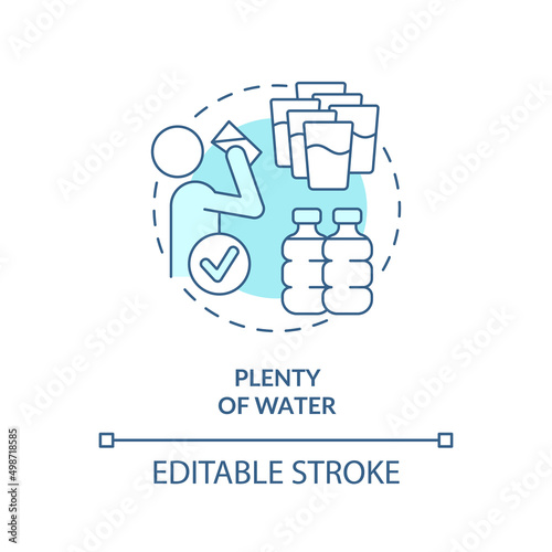 Plenty of water turquoise concept icon. Liquid consumption. Tip for vegan lifestyle abstract idea thin line illustration. Isolated outline drawing. Editable stroke. Arial, Myriad Pro-Bold fonts used
