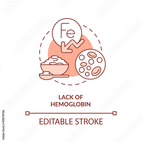 Lack of hemoglobin red concept icon. Iron deficiency risk. Side effect abstract idea thin line illustration. Isolated outline drawing. Editable stroke. Arial, Myriad Pro-Bold fonts used