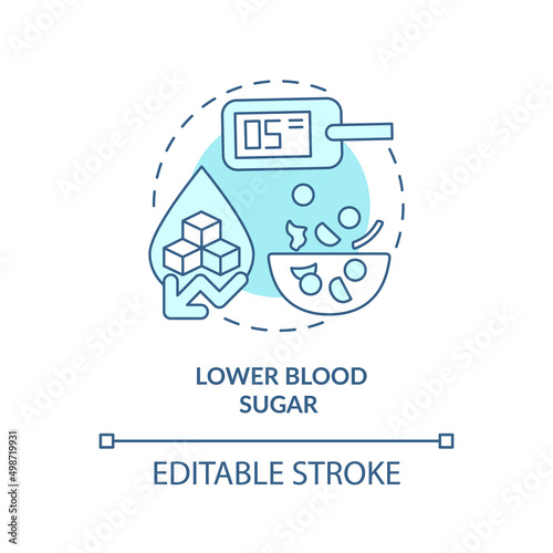 Lower blood sugar turquoise concept icon. Diabetes prevention. Benefit of vegan diet abstract idea thin line illustration. Isolated outline drawing. Editable stroke. Arial, Myriad Pro-Bold fonts used