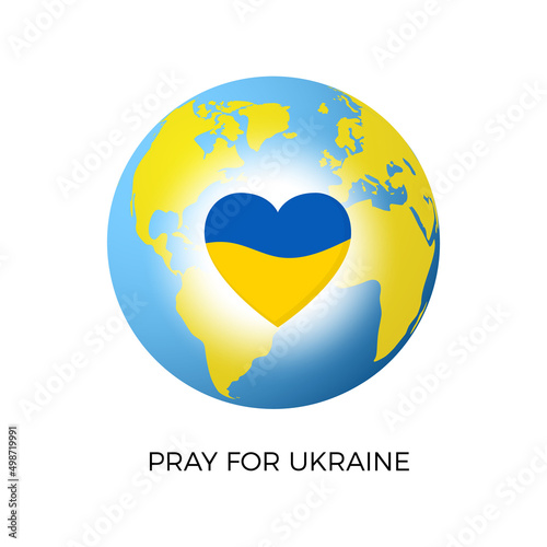 Planet with heart shape in national Ukraine colors. Symbol of  halp mercy support and donation