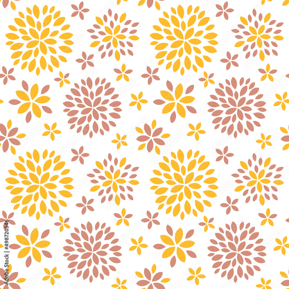 Seamless pattern a flower in a modern abstract flat line style. Simple flowers drawing. Vector nature illustration. Old rose and yellow Daring Sunflower color. Seamless pattern a flower in a modern abstract flat line style. Simple flowers drawing. Vector nature illustration. Old rose and yellow Daring Sunflower color.