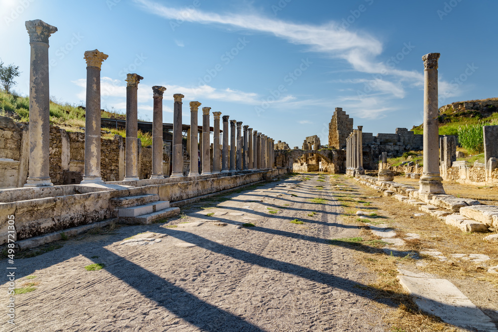 Scenic colonnade in Perge (Perga) at Antalya Province, Turkey