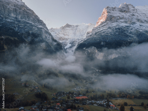 Drone shoot snow covered mountains in winter in Grindelwald © HOM