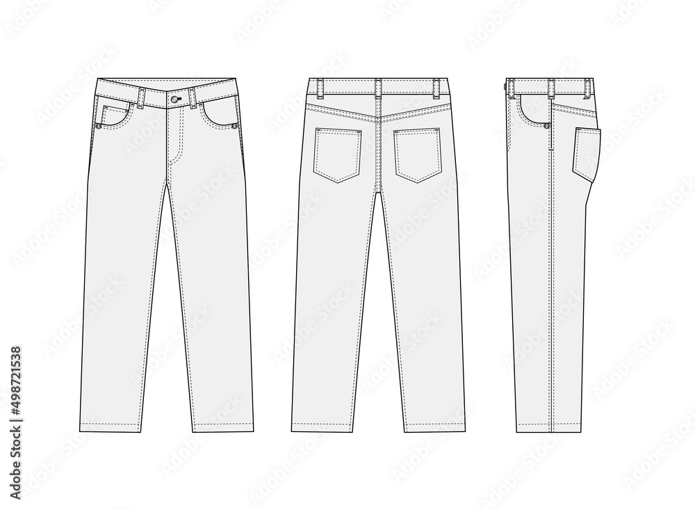 Straight jeans pants vector template illustration | white - obrazy, fototapety, plakaty 