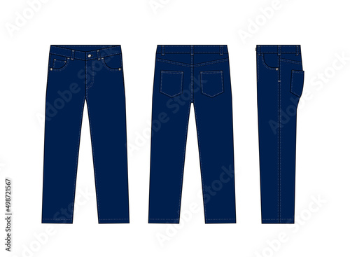 Straight jeans pants vector template illustration | blue