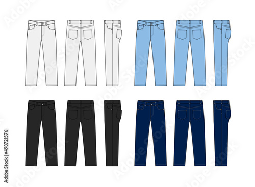 Straight jeans pants vector template illustration set photo