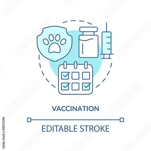 Vaccination turquoise concept icon. Bringing new cat home abstract idea thin line illustration. Protect against disease. Isolated outline drawing. Editable stroke. Arial, Myriad Pro-Bold fonts used