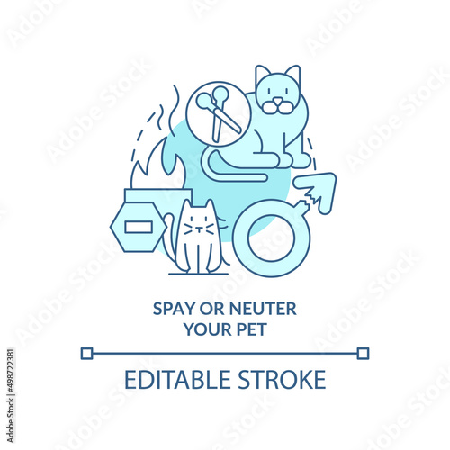 Spay and neuter pet turquoise concept icon. Pet ownership abstract idea thin line illustration. Prevent negative outcomes. Isolated outline drawing. Editable stroke. Arial, Myriad Pro-Bold fonts used