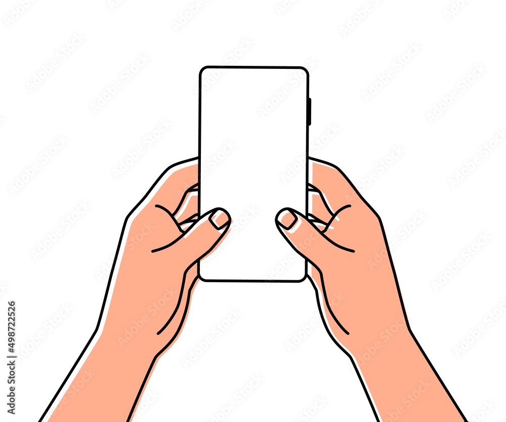 Male hands holding mobile phone hand drawn with thin line Stock Vector ...
