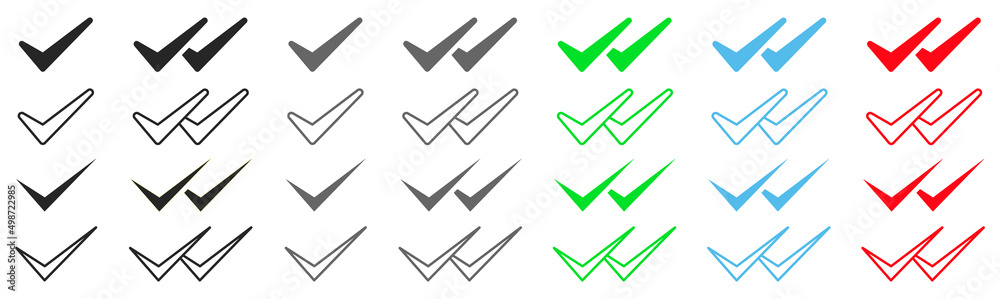 Set of double check icons. Double check symbol, sent, delivered, seen.  Message status, chat icon with double check mark. Vector. Stock Vector |  Adobe Stock