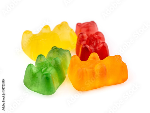 Gummy bears candies. Gummy bears isolated on a white background. Jelly bears candies.