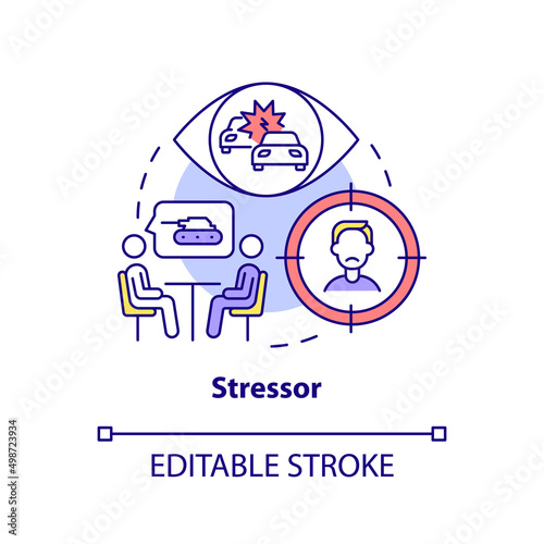 Stressor concept icon. Witness of traumatic event. Criteria for PTSD abstract idea thin line illustration. Isolated outline drawing. Editable stroke. Arial, Myriad Pro-Bold fonts used